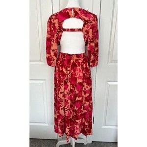 Fuchsia Floral V-Neck Cutout Backless Maxi Dress Size M Medium